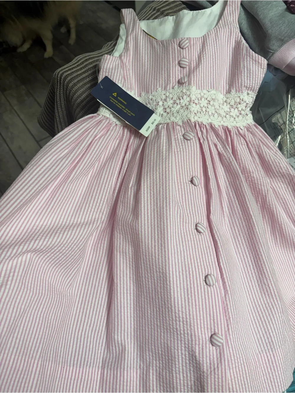 Ralph Lauren Pink and White Striped Sleeveless Lace Waist Dress